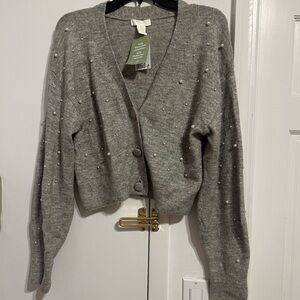 H&M Gray Pearl-Embellished Women's Sweater